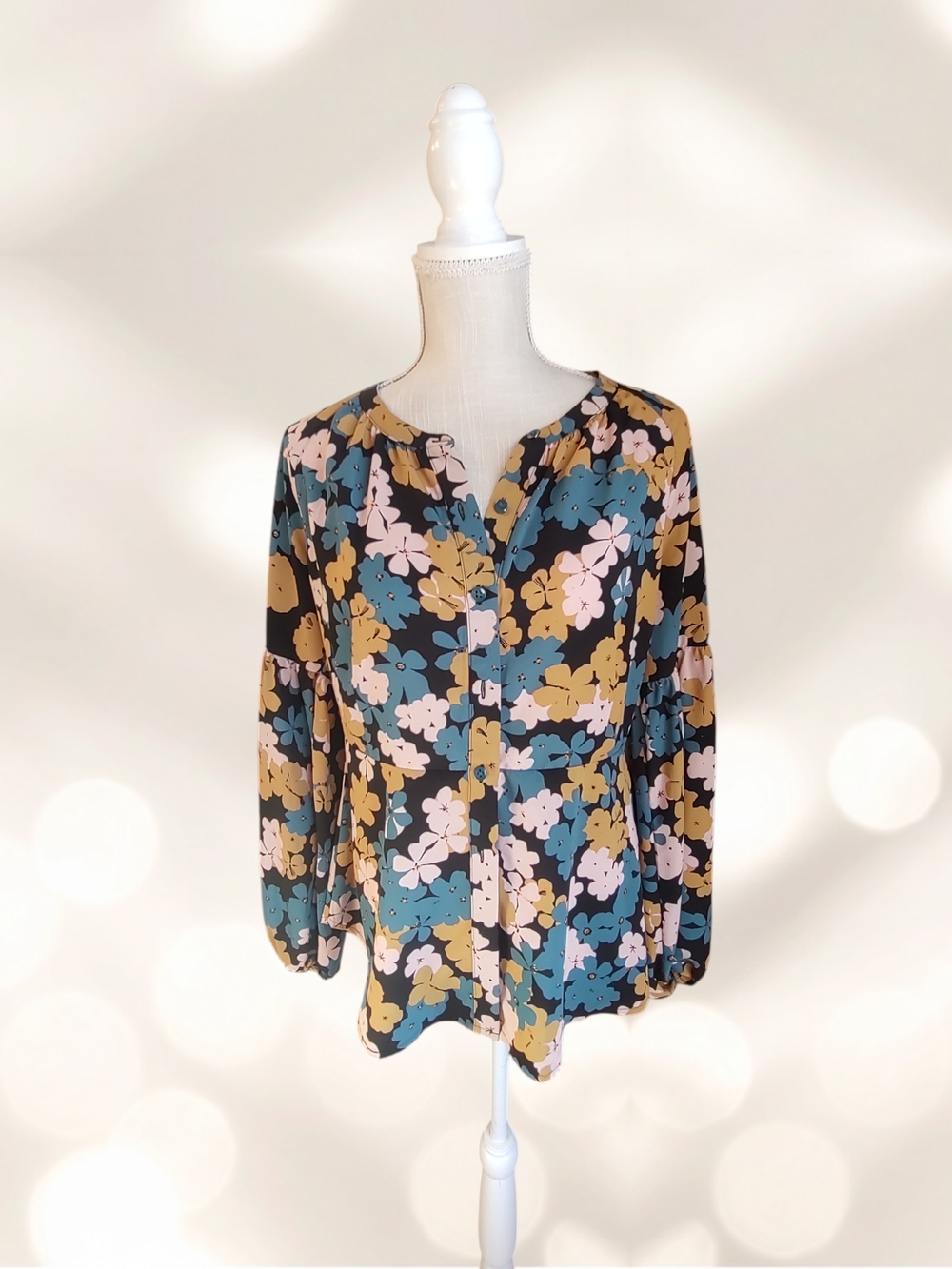 Super Fun cabi Floral Button-Front Blouse - Pink, Blue & Mustard Size S